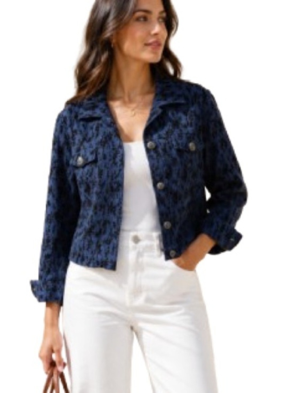 Anthracite Women’s Blue Black Flocked Floral Jacket Cotton Blend Stretch Size 12